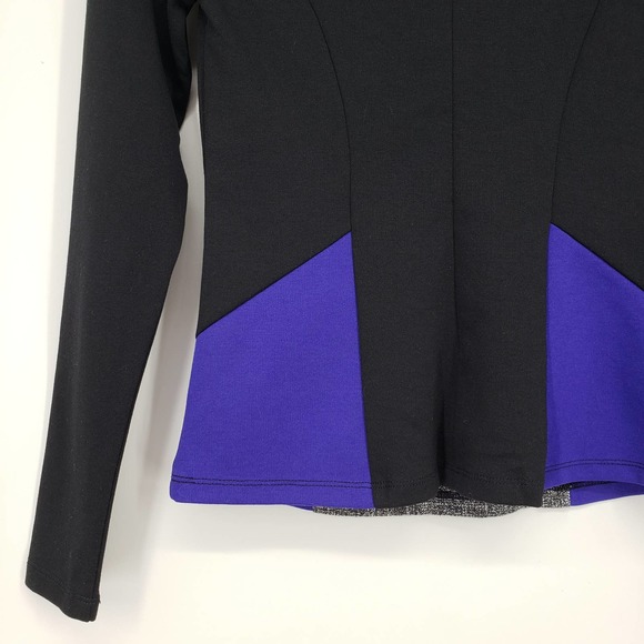 Ann Taylor Long Sleeve Top XXSP Color Block Fitted Ponte Knit Work Black Blue - Picture 7 of 9